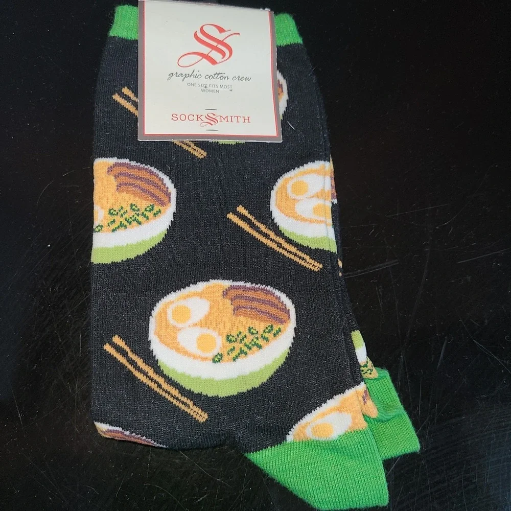 Ramen Noodles Novelty Socks One Size Noodle Sox NEW Fun Gift‎ Black